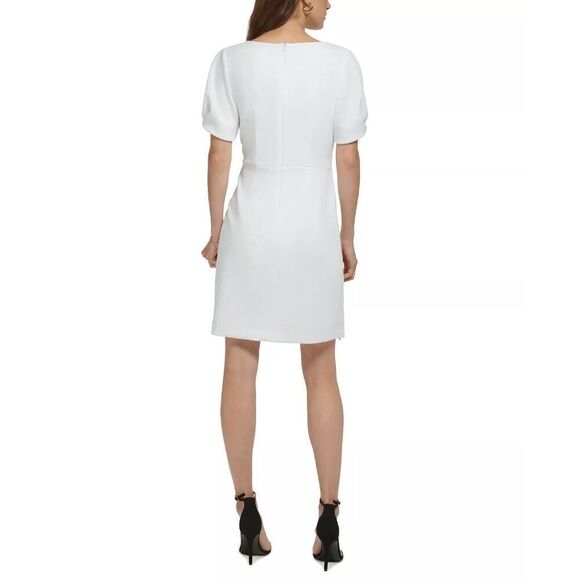 DKNY Women's Puff-Sleeve D-Ring Fit & Flare Dress - Ivory 16 - Picture 8 of 8